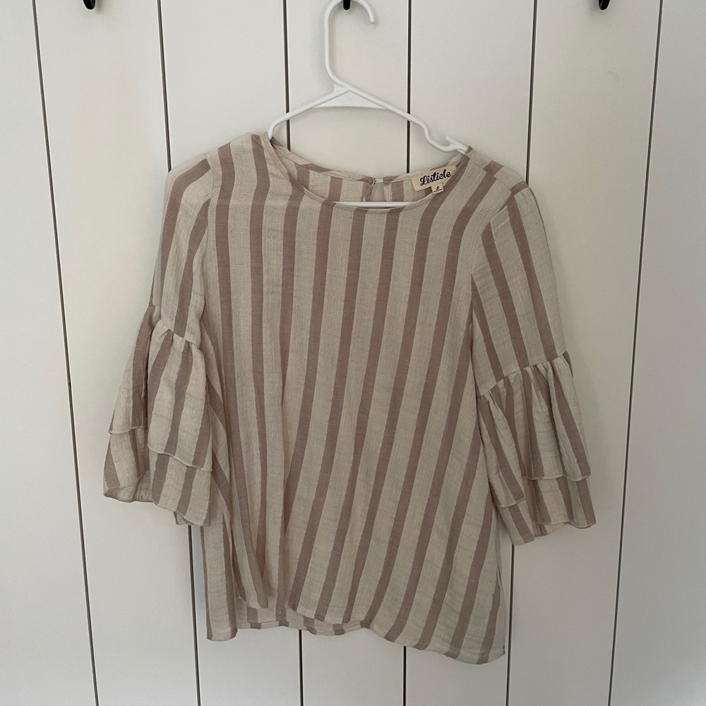 Linen Blend Striped 3/4 Sleeve Shirt